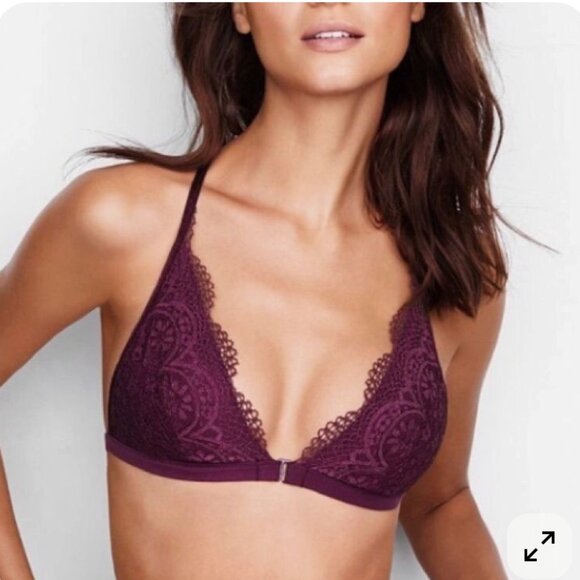 Victoria's Secret Dark Purple Lace Triangle Bralette L - Picture 1 of 6